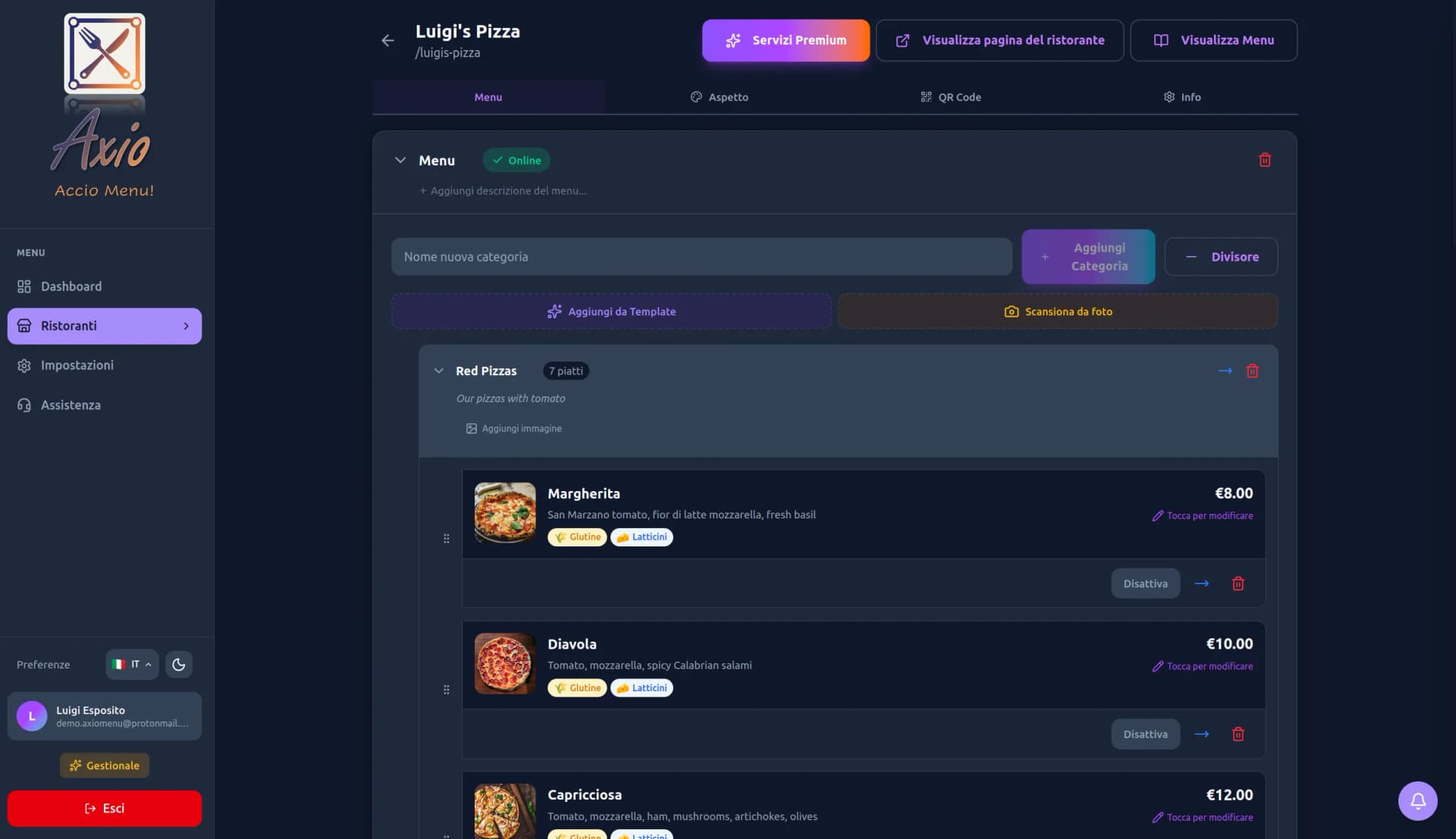 Gestione Menu